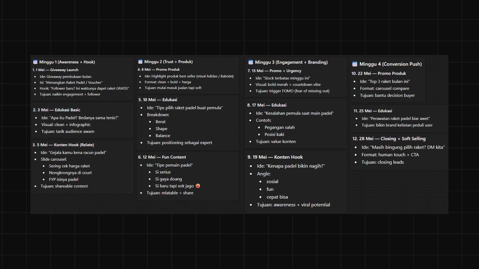 GARAGE PADEL STORE - SOCIAL MEDIA CAMPAIGN PROJECT section 1